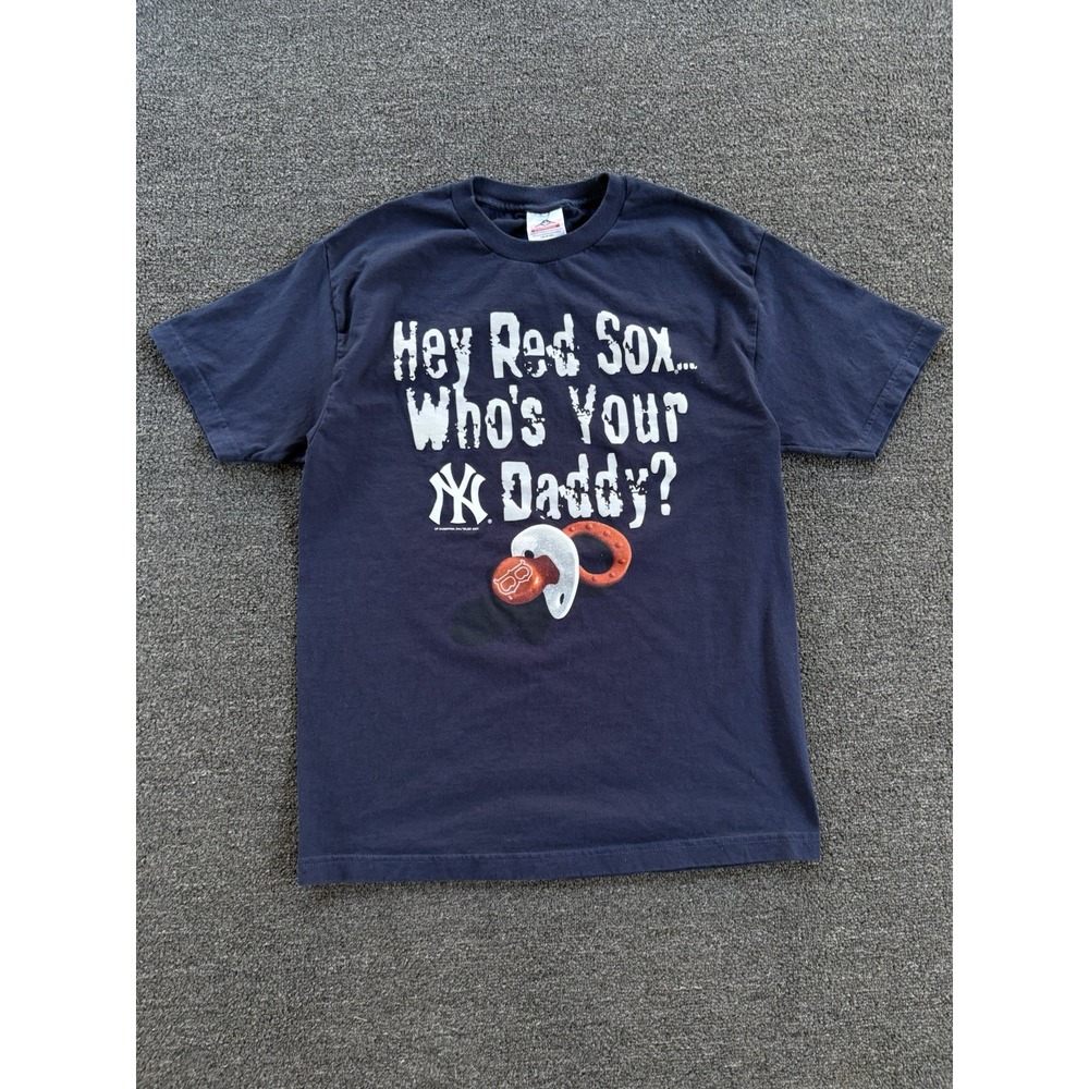 Hey Red Sox Who's Your Daddy NY Yankees T-Shirt Sz L Navy 2004 MLB